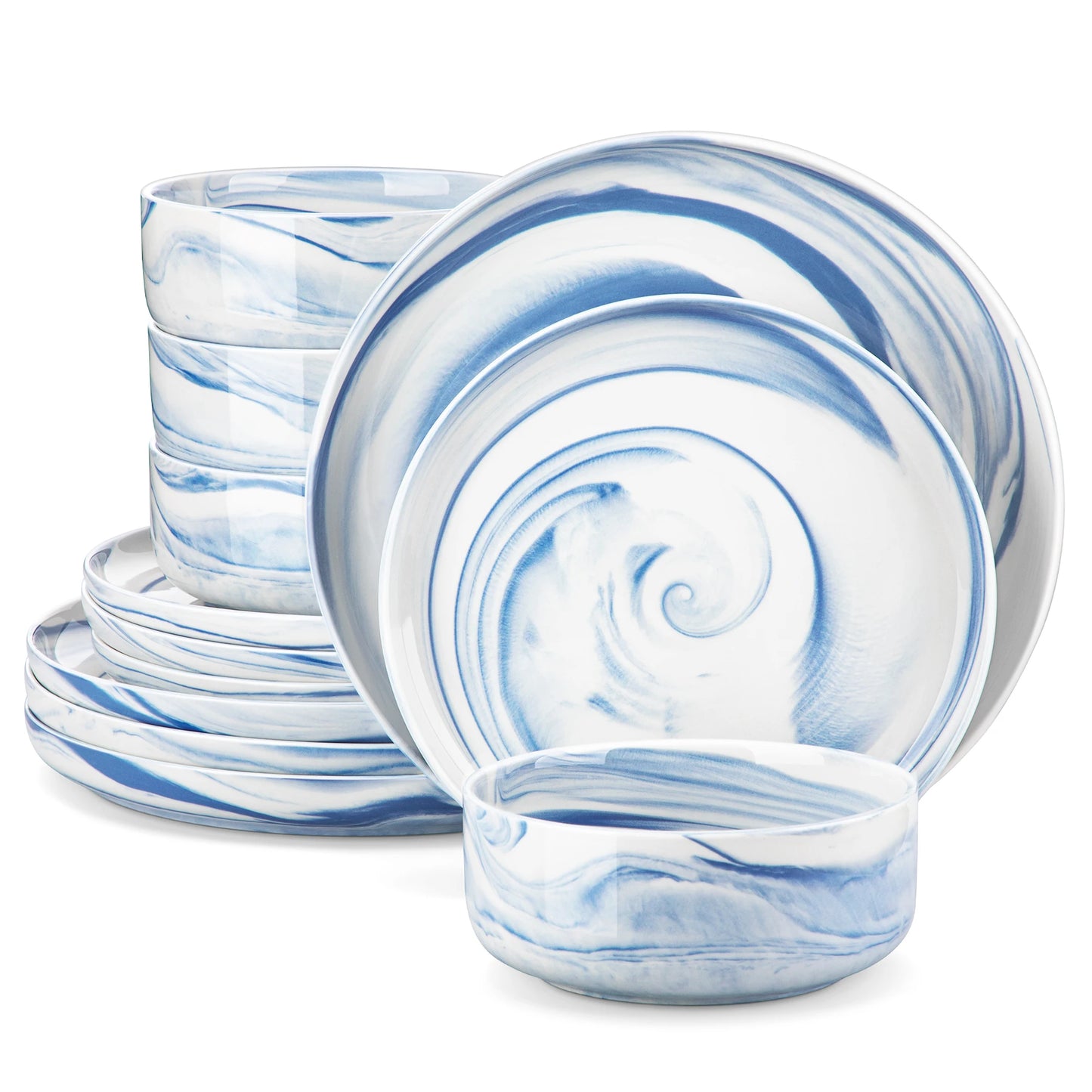 MALACASA Luna series 24-Piece Marble Porcelain Dinnerware Set with 8 Pcs Dinner/Dessert Plates,Bowl Tableware Set Service for 4