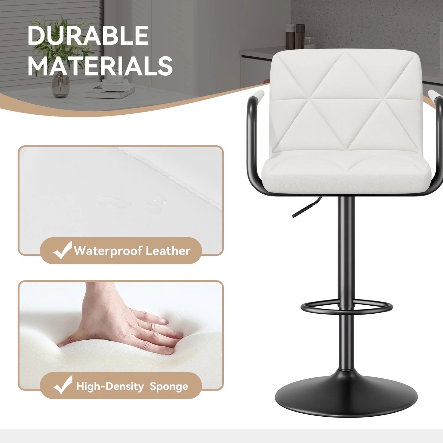 Modern Adjustable Swivel Bar Stool with Metal Base and Cushioned Seat