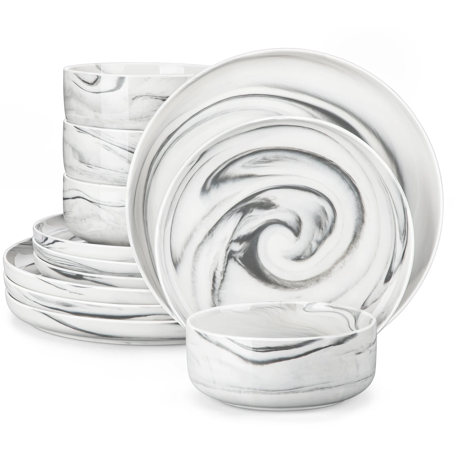 MALACASA Luna series 24-Piece Marble Porcelain Dinnerware Set with 8 Pcs Dinner/Dessert Plates,Bowl Tableware Set Service for 4