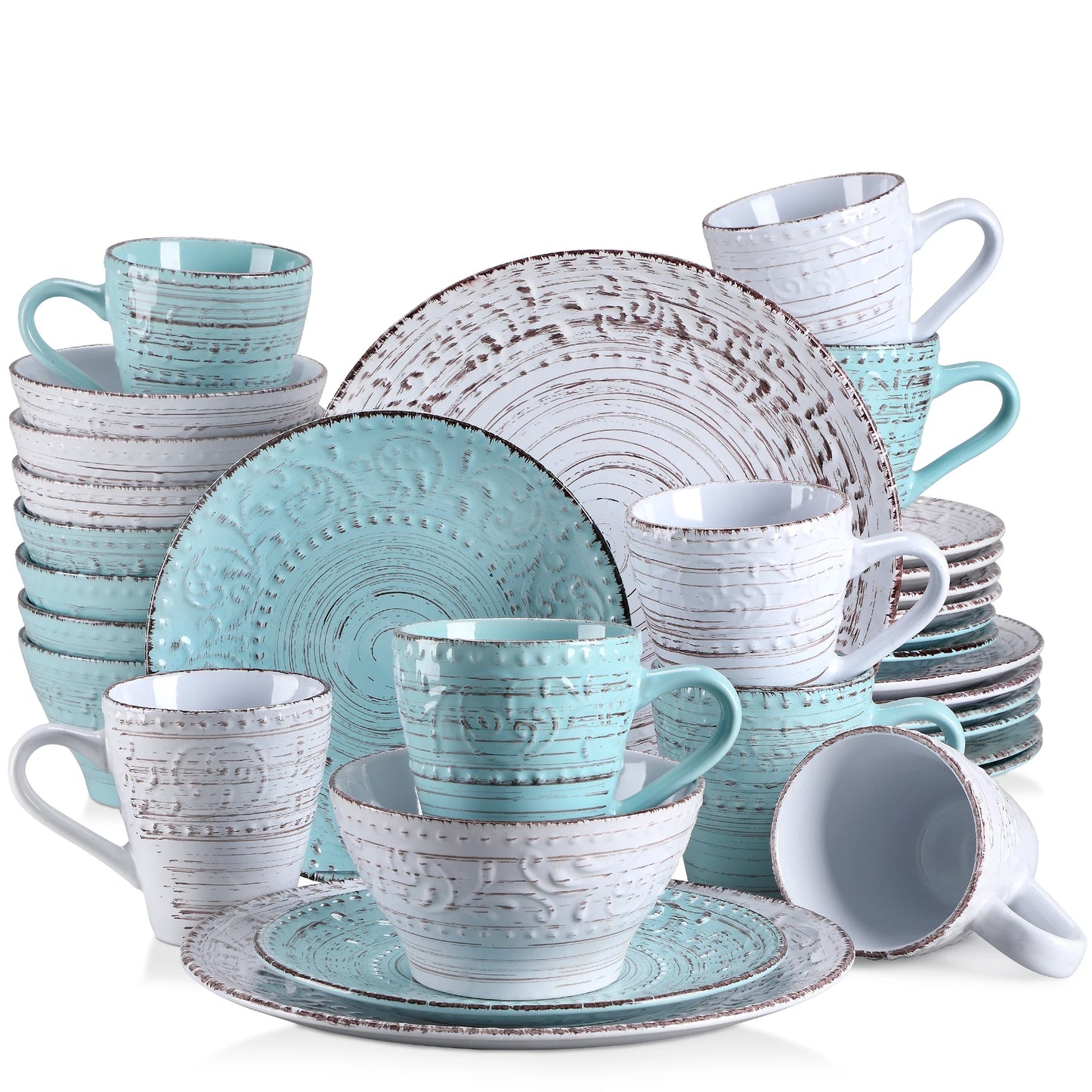 vancasso VINE 16/32/48 Ceremic Plates Dinner Set Stoneware Tableware Set with Dinner Plate,Dessert Plate,Bowl,Mug for 12 Person