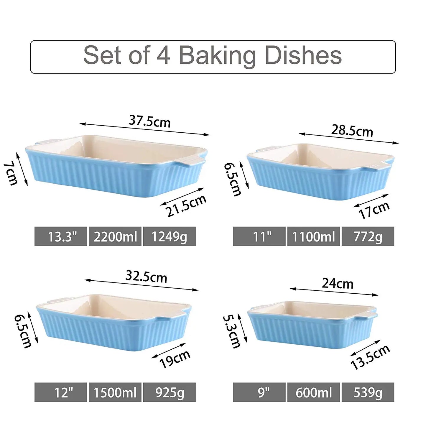 Malacasa 4 Piece Ceramic Bakeware Set With Handles Oven