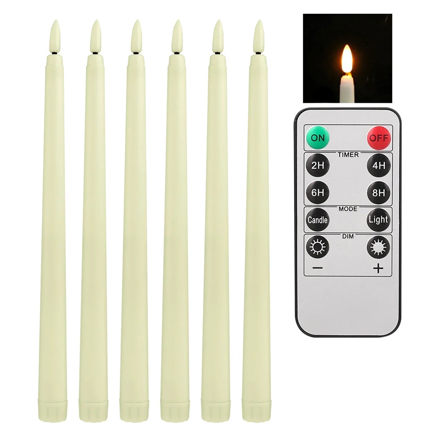 Pack of 6/12 Flameless Ivory Taper Candles Flickering with Remote Battery Operated Christmas Home Wedding Table Decor