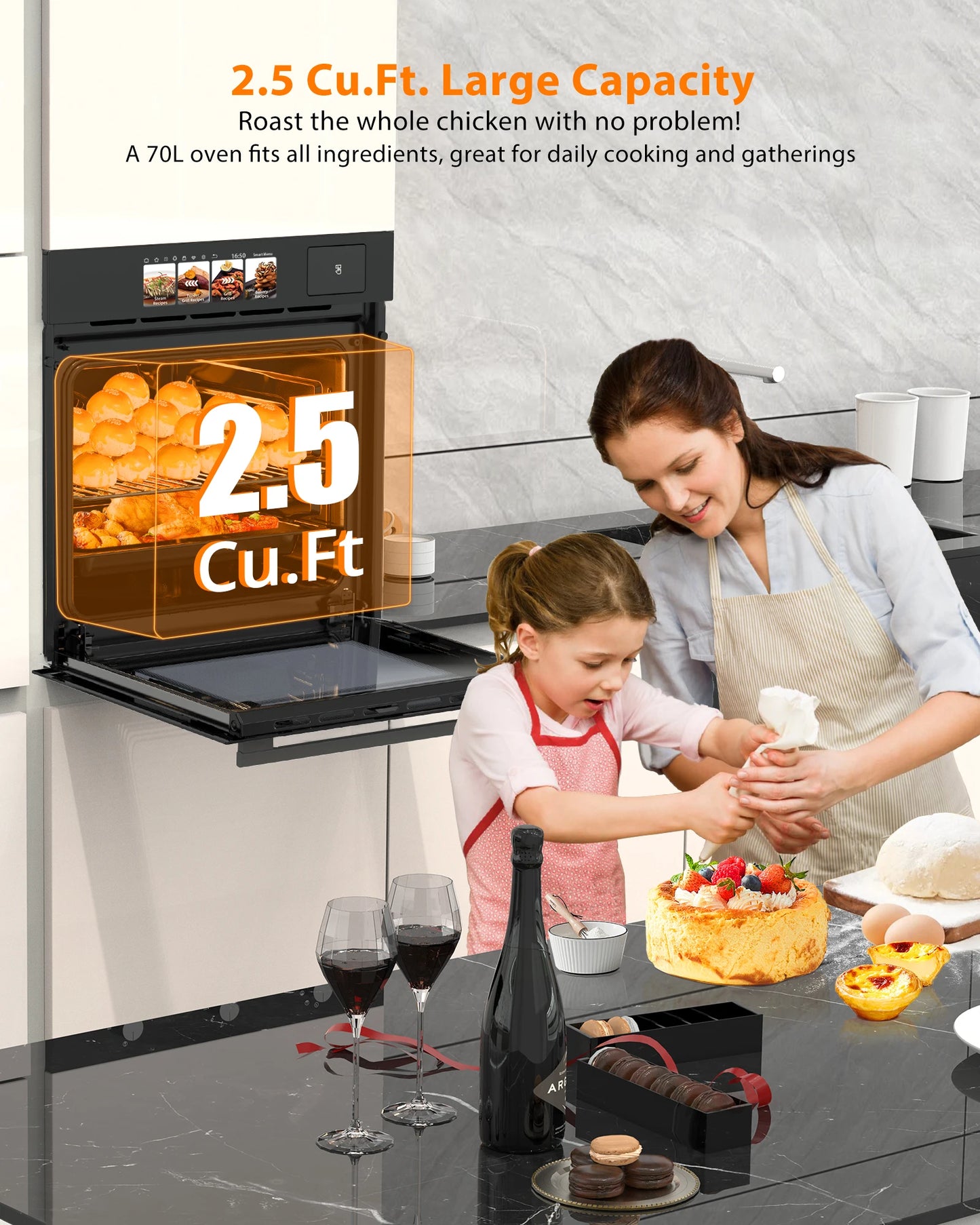 Electric Wall Oven With TFT Display 8 Steam Cooking Modes