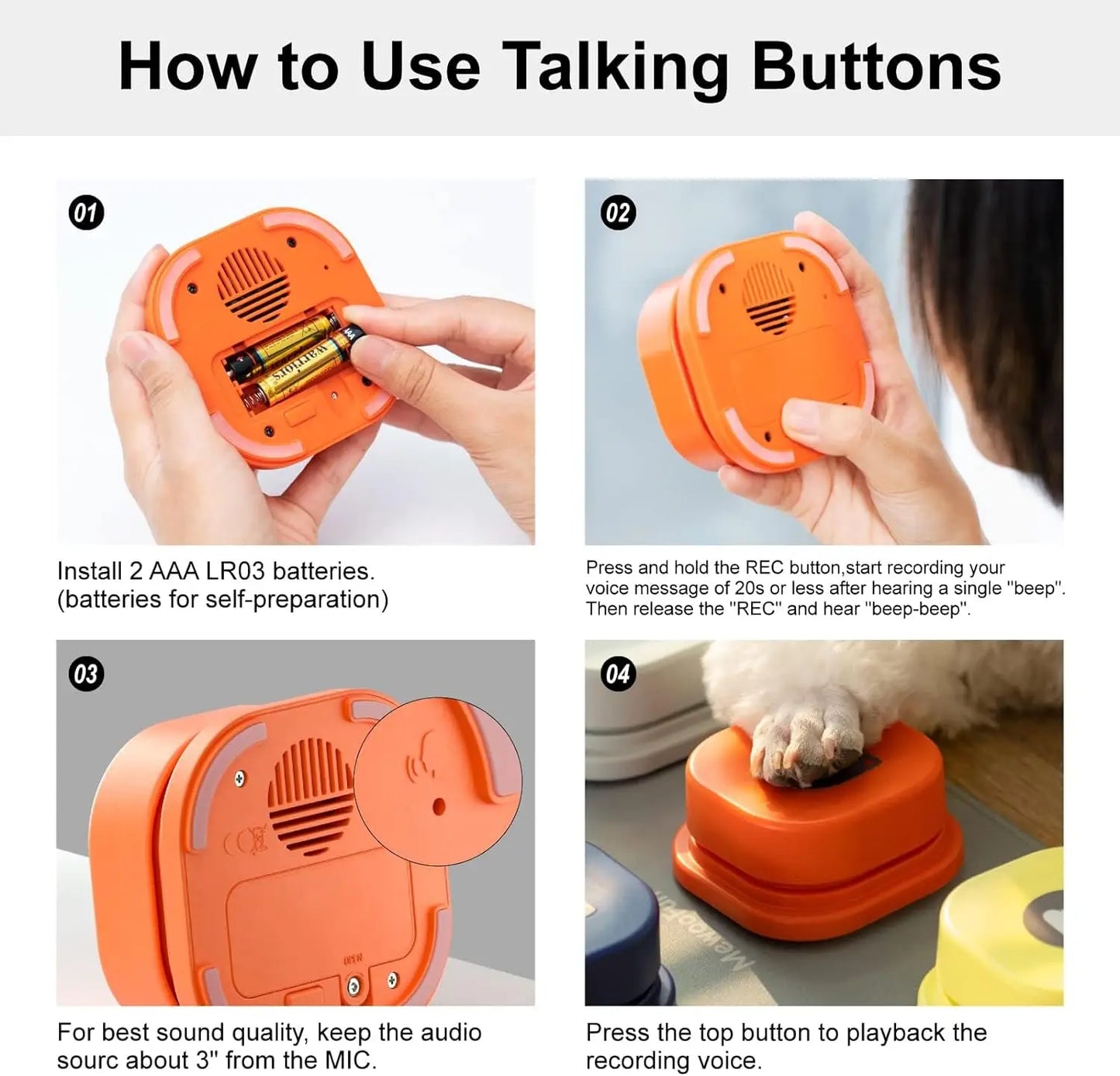 MewooFun Dog Button Record Toy For Talking Pet Training