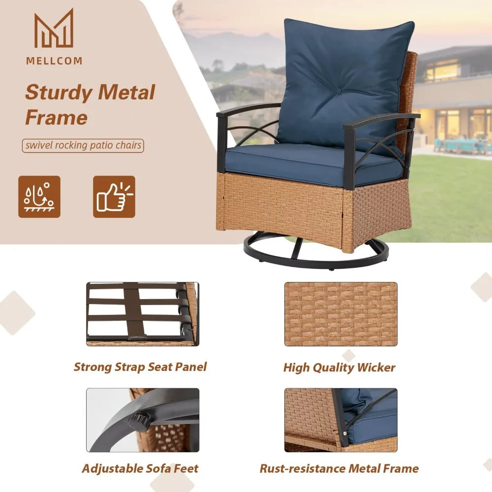 3 Pieces Patio Furniture Set, Outdoor Swivel Patio Rocker Chairs with Thick Cushions and 2-Tier Coffee Table