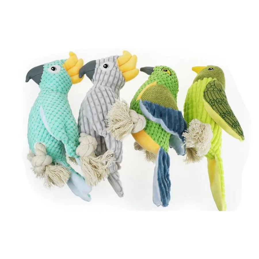 Pet Squeaky Toy Dog Toys Bite Resistant Plush Parrot Shaped Dog Rope Toys Chew Toy with Sound
