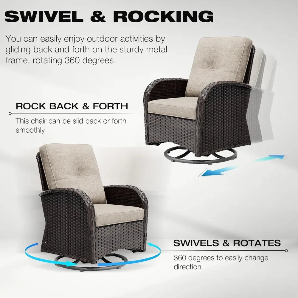 5 Piece Patio Furniture Set, Outdoor Swivel Chair Sets with Thick Cushion and Ottoman, Wicker Patio Conversation Set for Porch