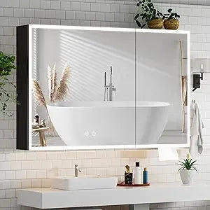 Fully Assembled LED lighted Bathroom Medicine Cabinet with Mirror, 24x32 Inch Bathroom Mirror with Storage, Recessed or Surface