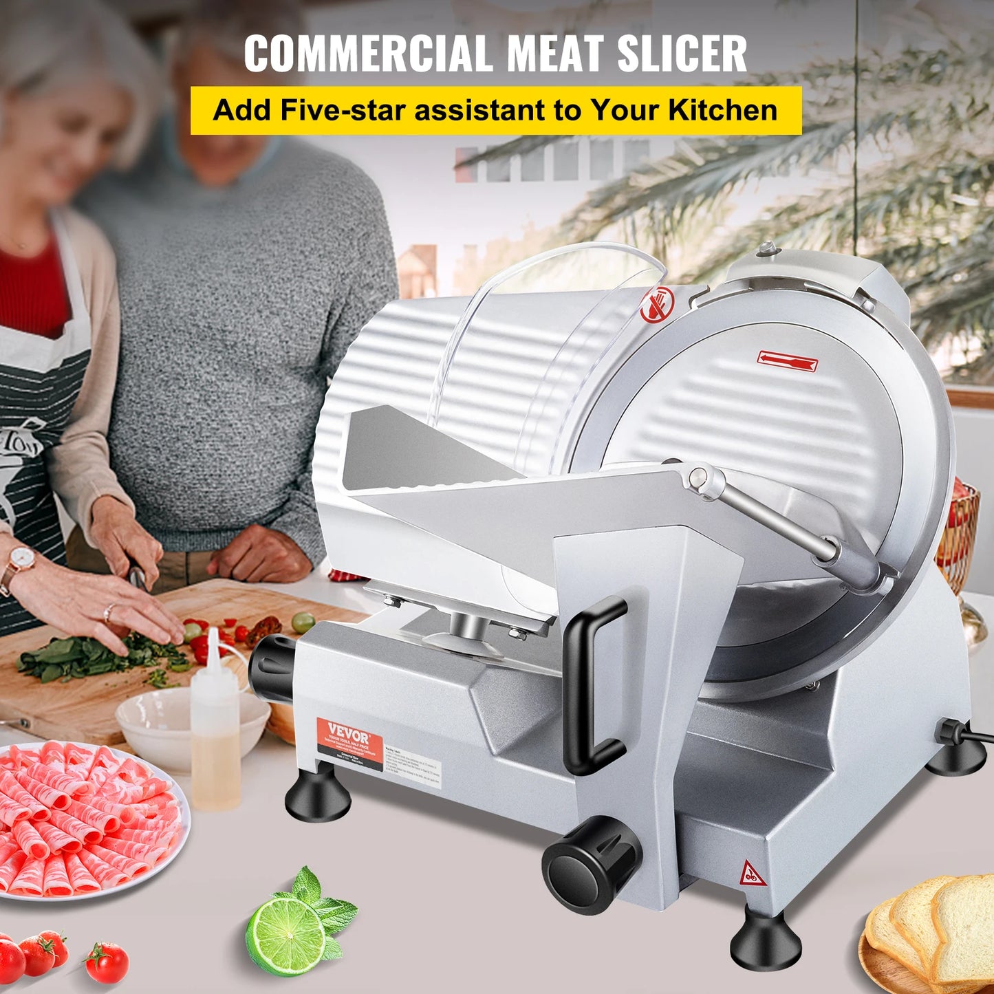 VEVOR 240W Commercial Meat Slicer Electric Deli Food Slicer "10" Carbon Steel Blade Electric Food Slicer Kitchen Appliances