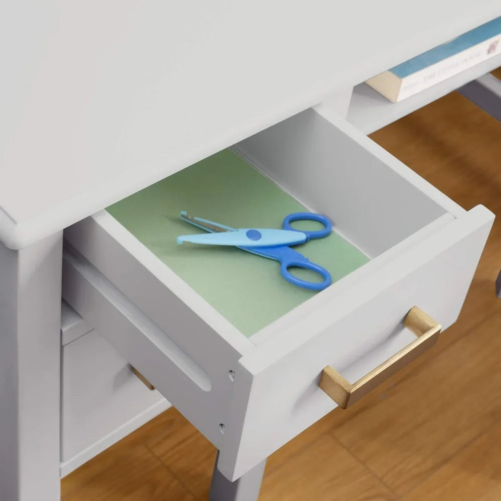 Kids Taiga Desk and Chair Set with Hutch - Gray: Wooden Study Desk with Storage Shelves, Corkboard, and Drawers | Kids Bedroom