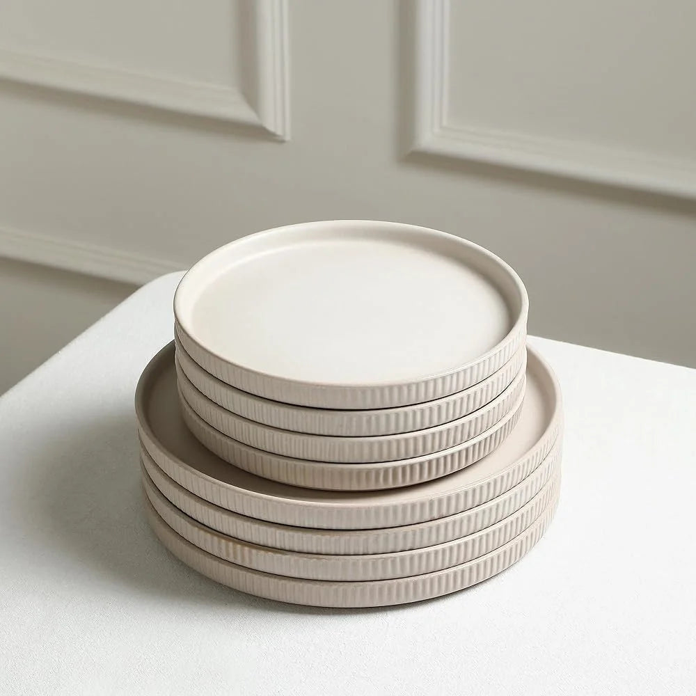 Durable Stoneware Salad Plate Set 4 Elegant Round Dishes Microwave Dishwasher Safe Perfect Home Wedding Registry Gift