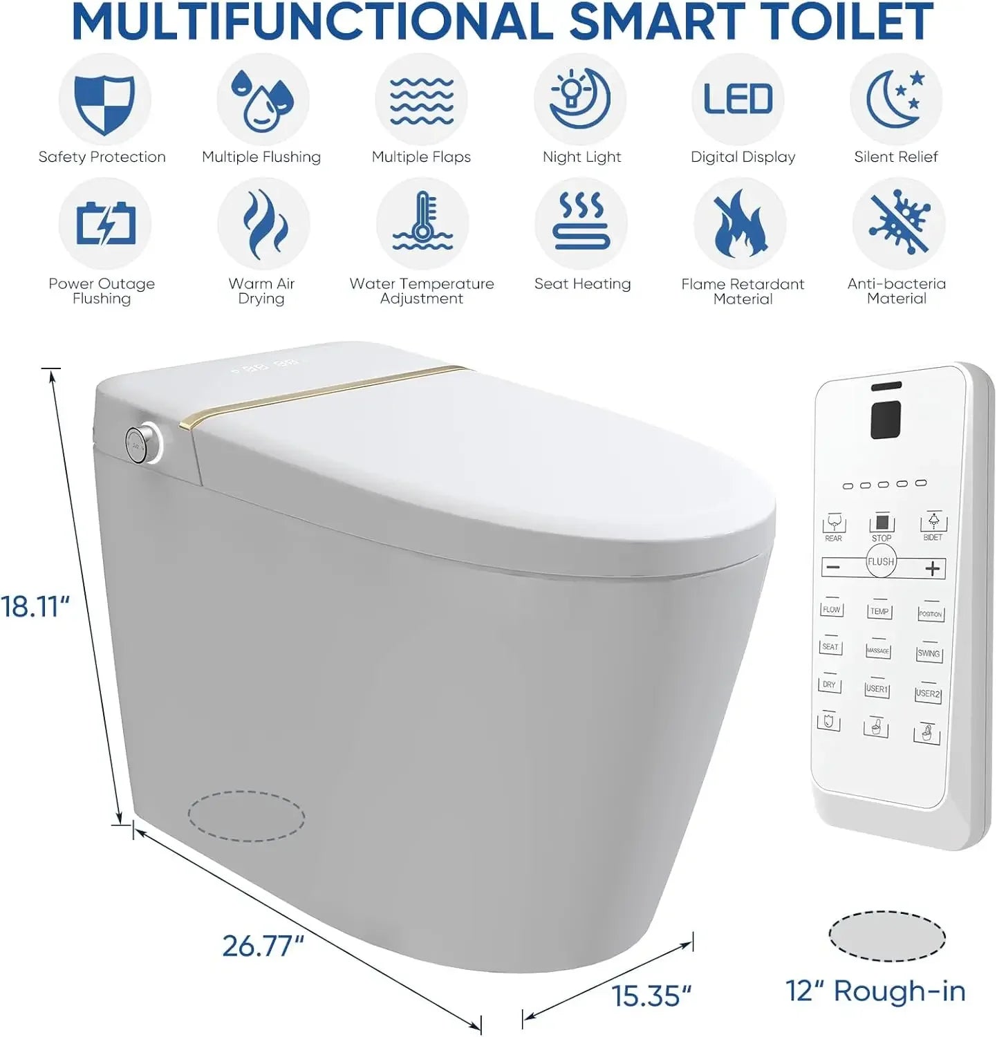 Smart Toilet With Built In Bidet Seat And Heated Seat