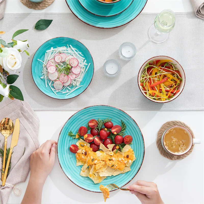 16Pcs Porcelain Dinnerware Set Vintage Ceramic Plate Set with Dinner Plate/Dessert Plate/Bowl/Mug Set Ceramic Dishware Dishes