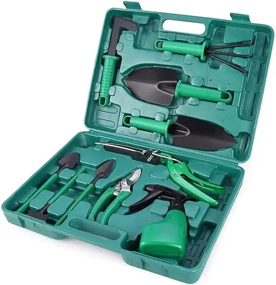 Garden Tools Set, 10 Pieces Gardening Tools with, Trowel Rake Weeder Pruner Shears Sprayer, Garden Hand Tools with Carrying Case