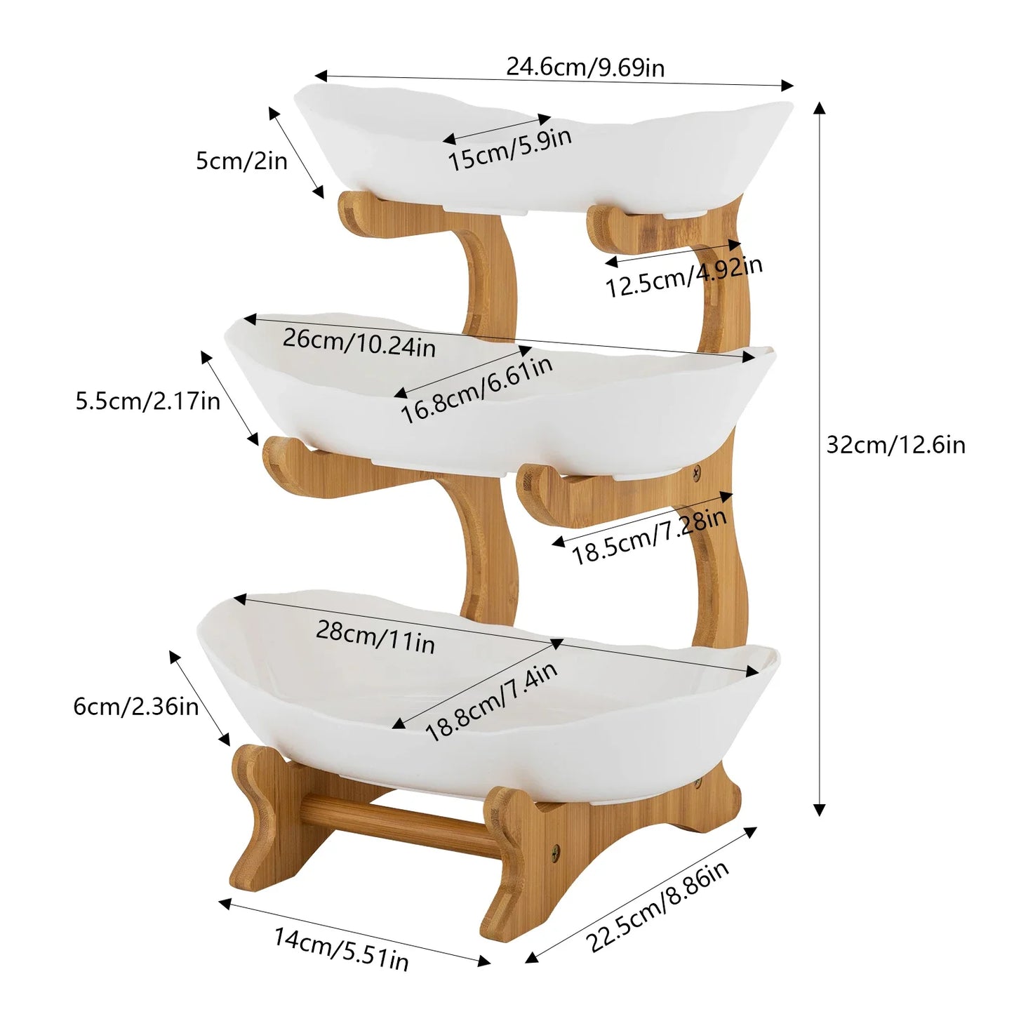 3 Layer Fruit Bowl Food Grade Materials Eco-friendly Bamboo Wood Fruit Holder Bathroom Cosmetics Storage Snacks Basket Shelf