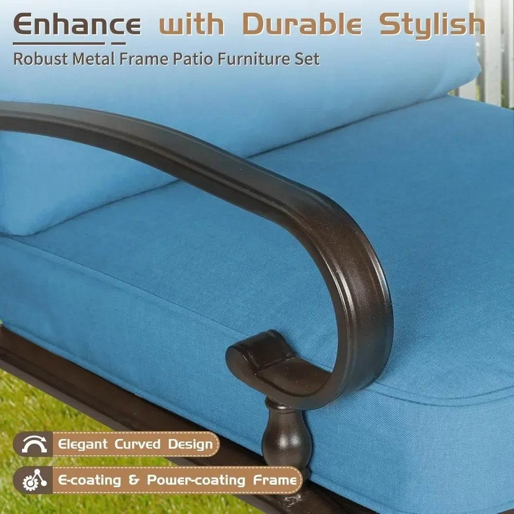 5 Piece Metal Outdoor Furniture Patio Chair Set, Wrought Iron Patio Chair Set with Cushions