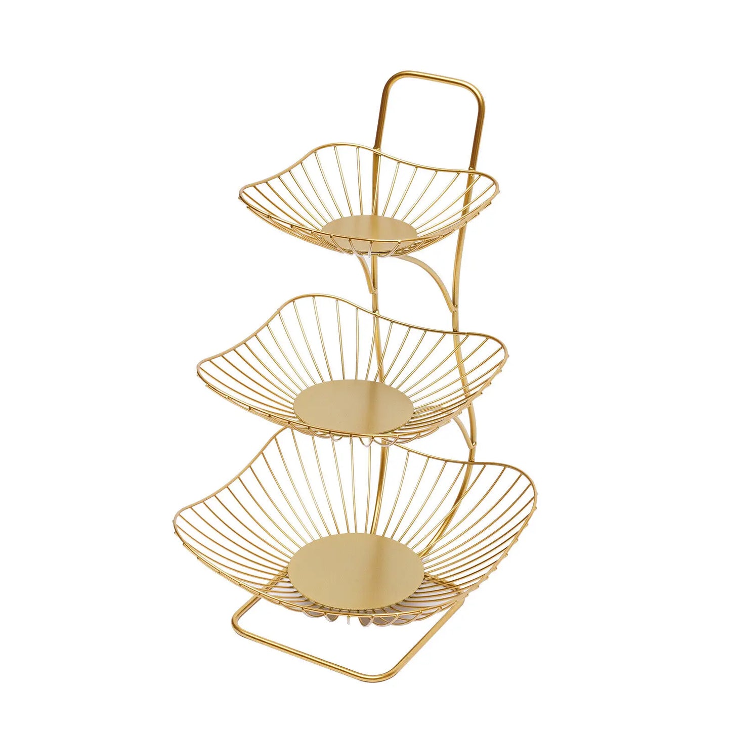 3-Tier Fruit Basket Bowl, Gold Metal Kitchen Storage Rack for Vegetables, 44.6CM