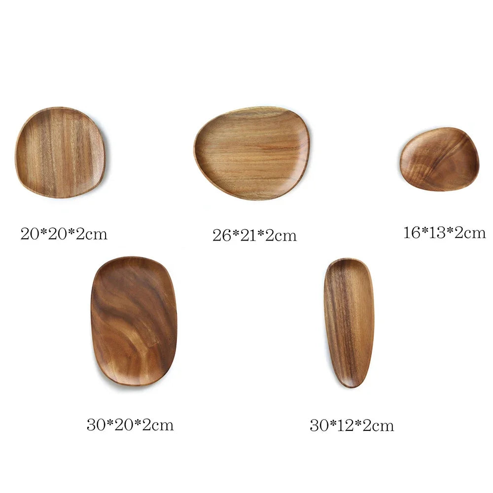 Walnut Acacia Irregular Oval Solid Wood Dinner Plate Tray