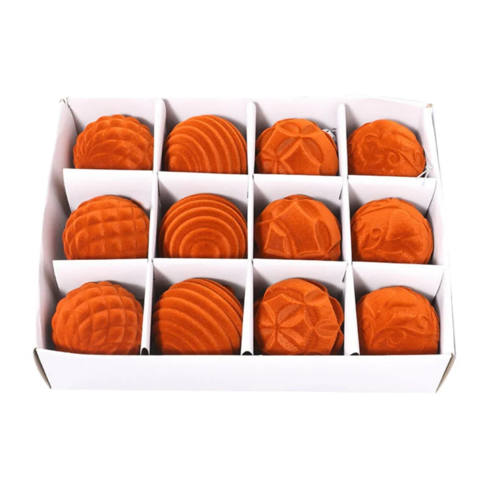 12Pcs/Box 6cm Christmas Flocked Cloth Velvet Balls Pendant Xmas Tree Hanging Ornaments Merry Christmas Decoration New Year Gift