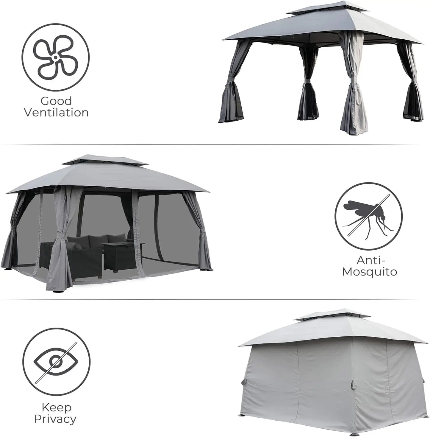 10x13 FT Gazebo Double Soft Top Canopy Anti-UV Shelter with Privacy Curtains and Netting Perfect Gift for Garden Lovers