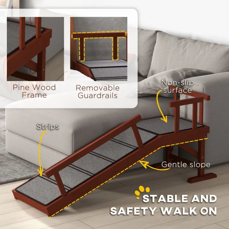 PawHut Dog Ramp Dog Stairs for Small Medium Large Dogs Pet Ramp for Bed or Couch with Removable Guardrails NonSlip Surface 49 L