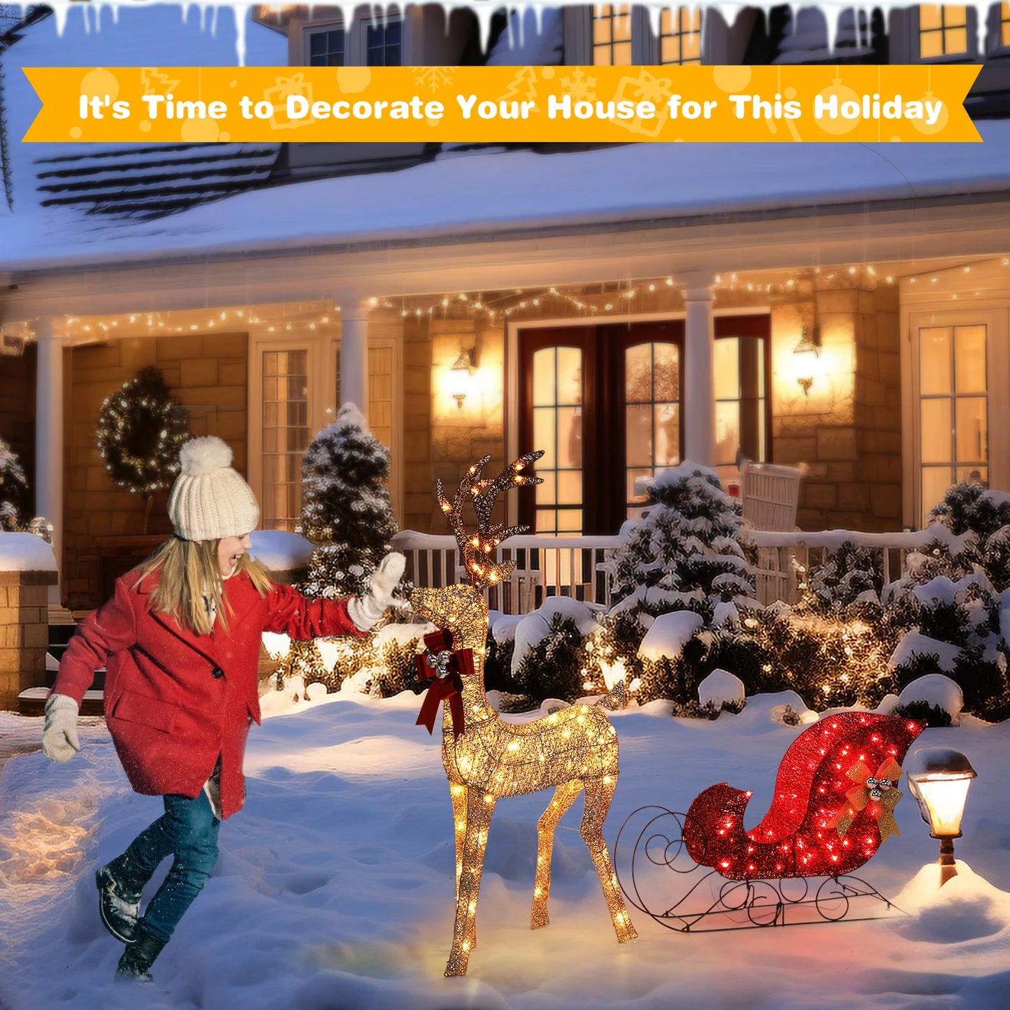 Indoor Outdoor Lighted Christmas Deer Family Set LED Lights