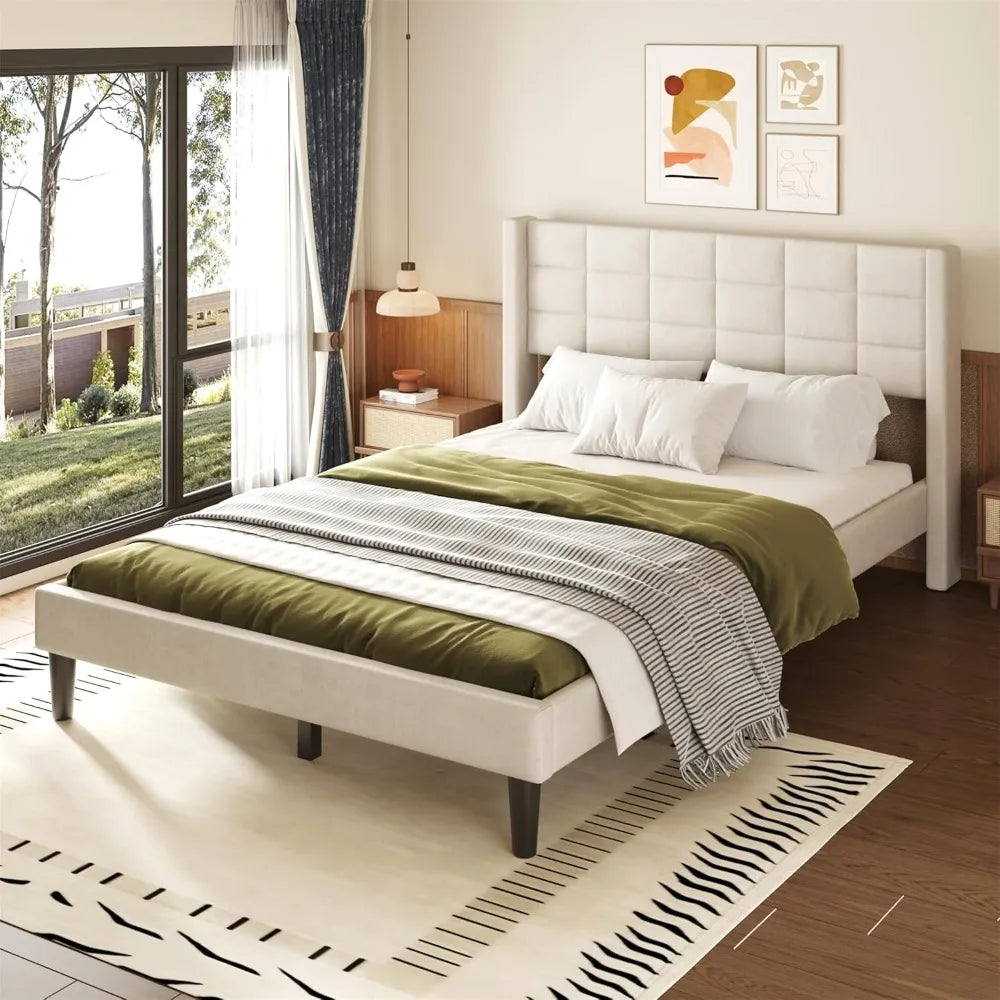 Upholstered Platform Bed Frame With Stitching Headboard