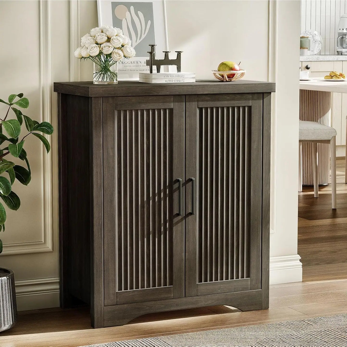 Fluted Buffet Cabinet with Storage Accent Sideboard, Modern Credenza with 4 Doors & Adjustable Shelves, A Versatile Piece Blendi