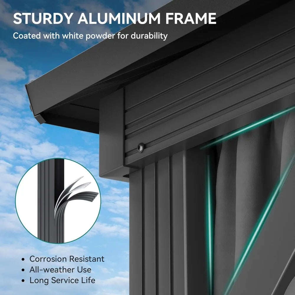 10x10ft Hardtop Gazebo with Nettings and Curtains, Heavy Duty Double Roof Galvanized Steel Outdoor Combined of Vertical Stripes