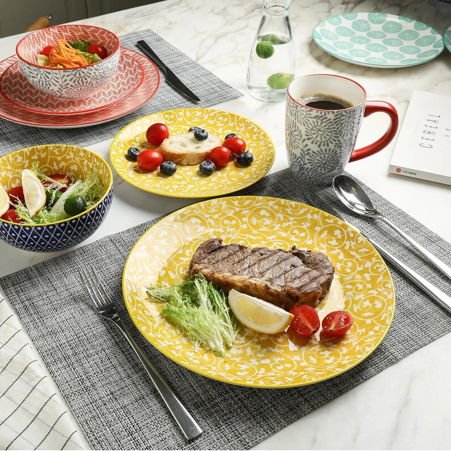 Ceramic Dinnerware Sets for 4, 16 Pieces Plates and Bowls Sets, Dishes set for 4-Chip and Scratch Resistant, Dishwasher&Microwav