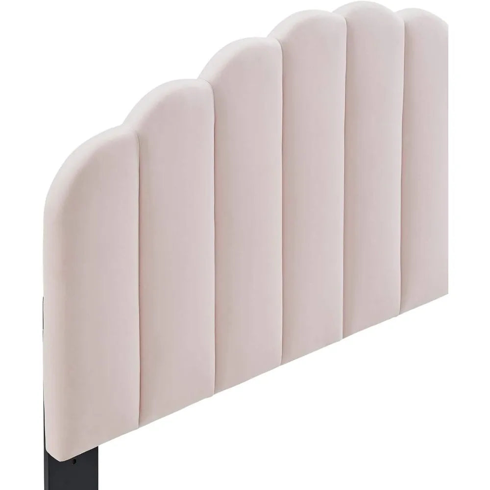 Veronique Channel Tufted Performance Velvet Upholstered Full/Queen Headboard in Pink