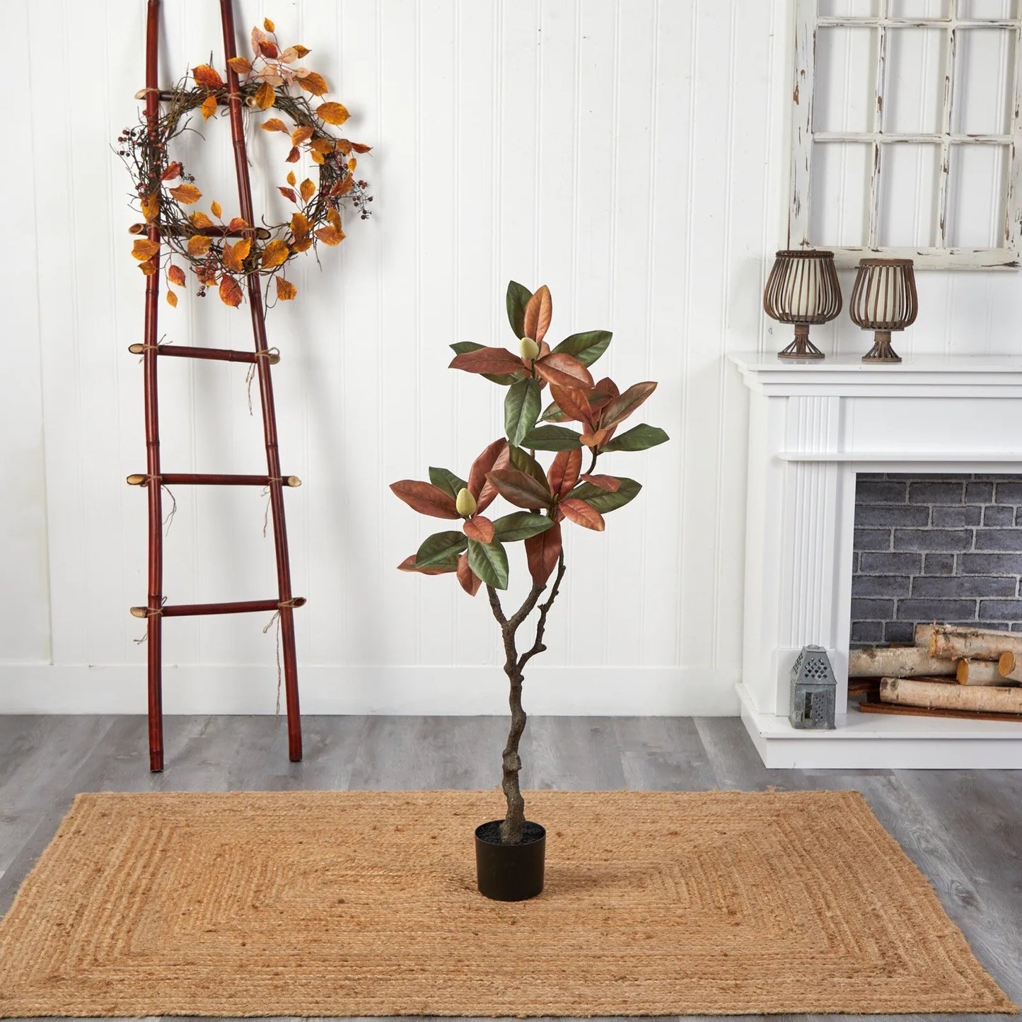 4’ Fall Autumn Magnolia Artificial Tree Home Office Decor.