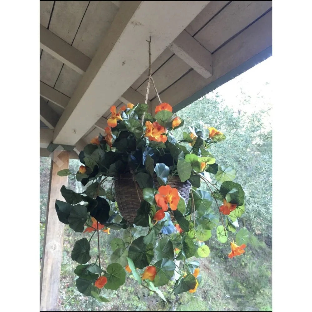 22” Nasturtium Artificial Faux Plant in Hanging Basket Home Decor.