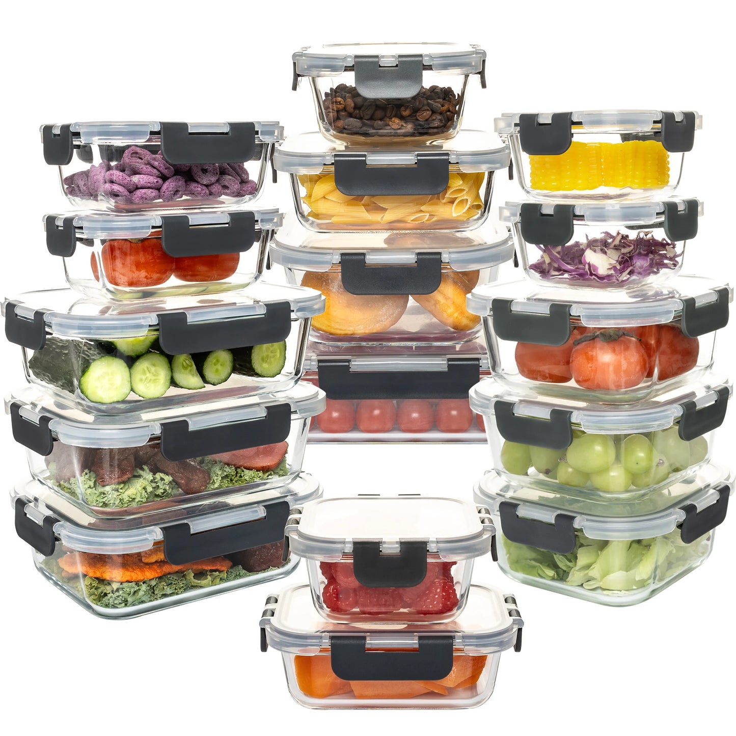 16 Piece Glass Food Storage Set Airtight Lids Microwave Safe