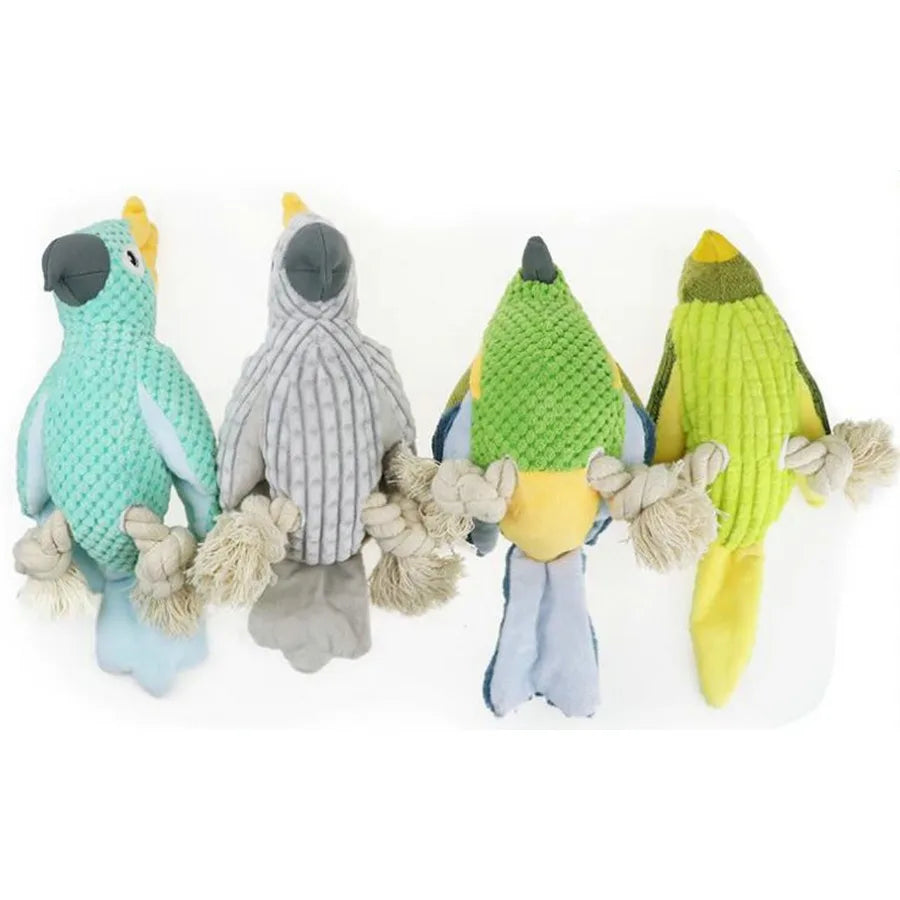 Pet Squeaky Toy Dog Toys Bite Resistant Plush Parrot Shaped Dog Rope Toys Chew Toy with Sound