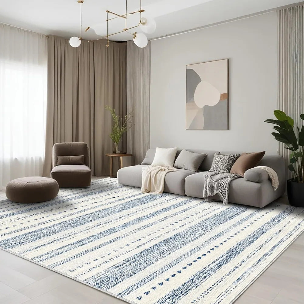 10x14 Large Area Rug: Soft Ultra Thin Machine Washable Farmhouse Area Rugs for Living Room Non-Slip Neutral Modern Geometric