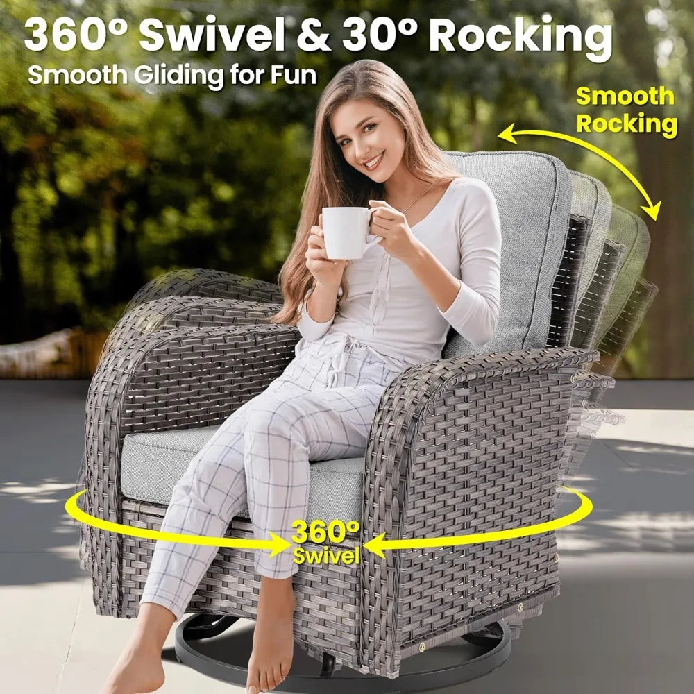 6 Pieces Patio Furniture Set, Outdoor Wicker Sofa Couch with Rocking Swivel Chairs Comfy Cushions, Modern Deep Seat Rattan Conv