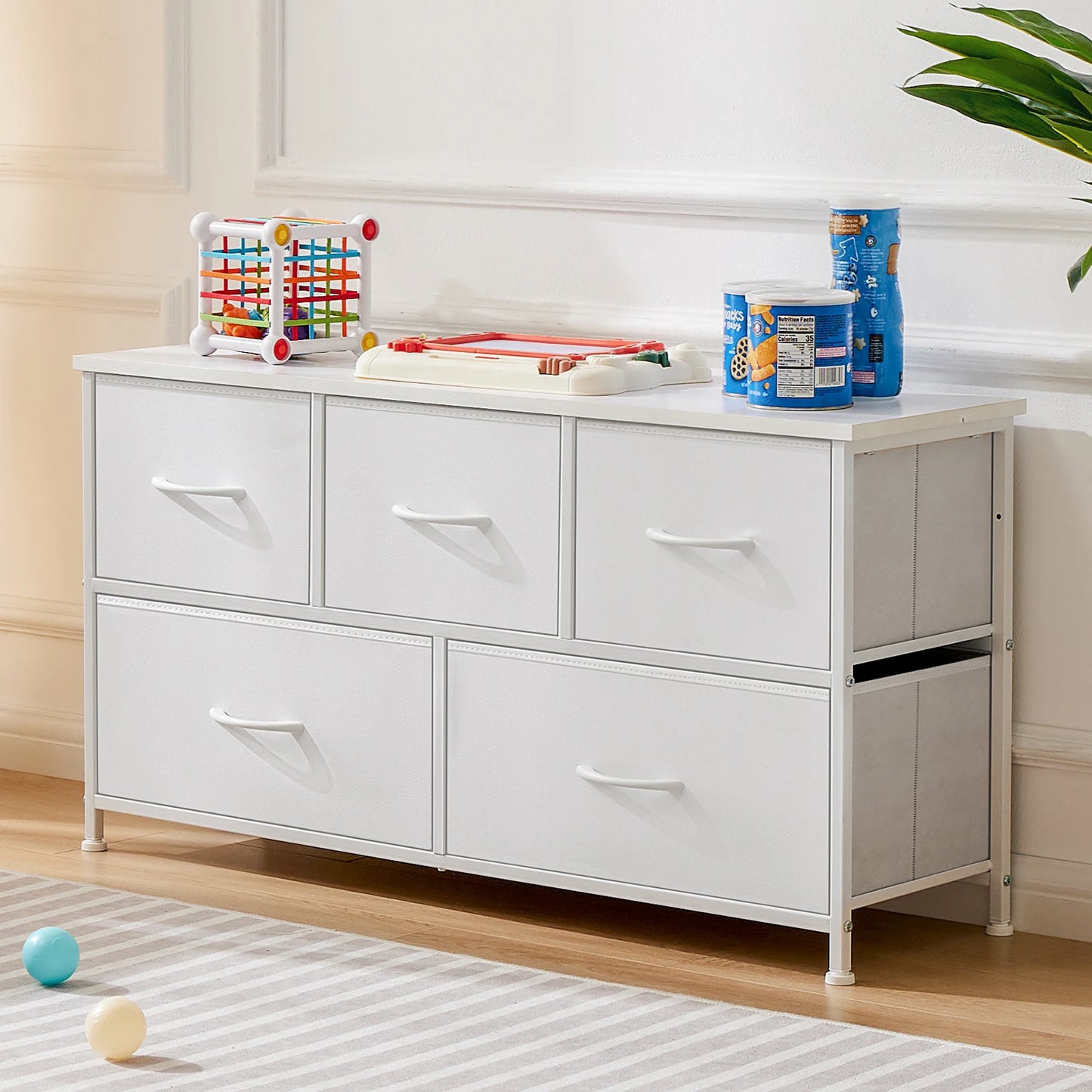 Modern Living Room Display Cabinet With Fabric Drawers and Steel Frame