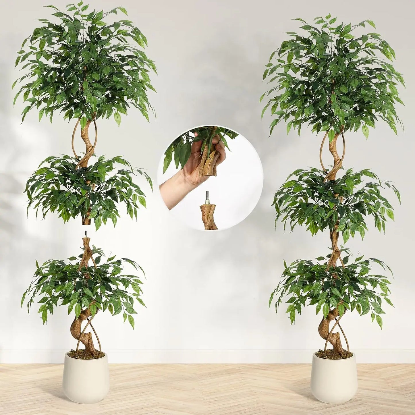 Ficus Tree Artificial, 4FT/5FT/6FT Artificial Plants Indoor in Sturdy White Pot,Indoor Faux Green Tree for Home Decor Indoor
