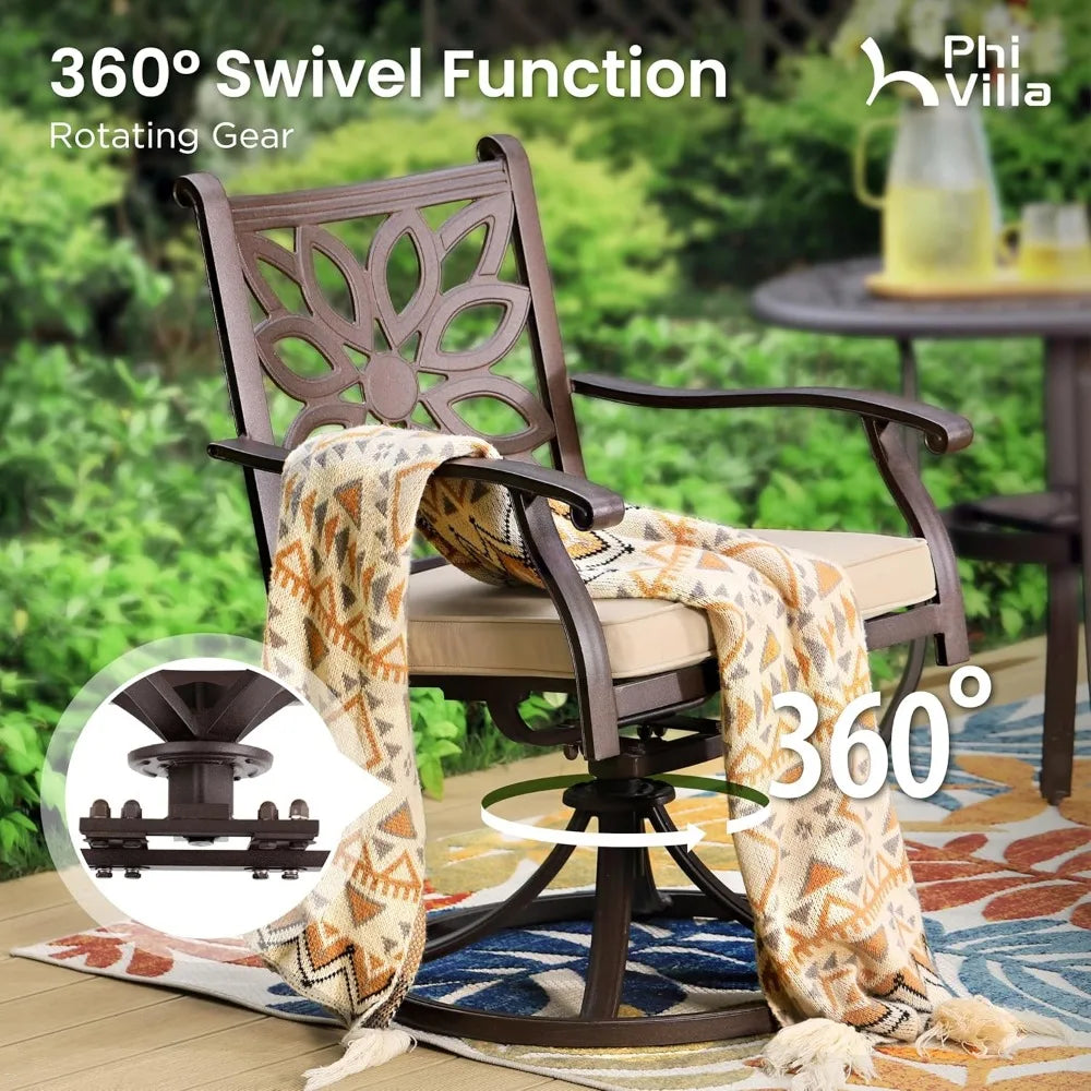 Cast Aluminum Patio Dining Set for 6 Person, 7 Piece Outdoor Patio Set with 54" Dia Cast-Top Aluminum Table(2.1" Umbrella Hole)