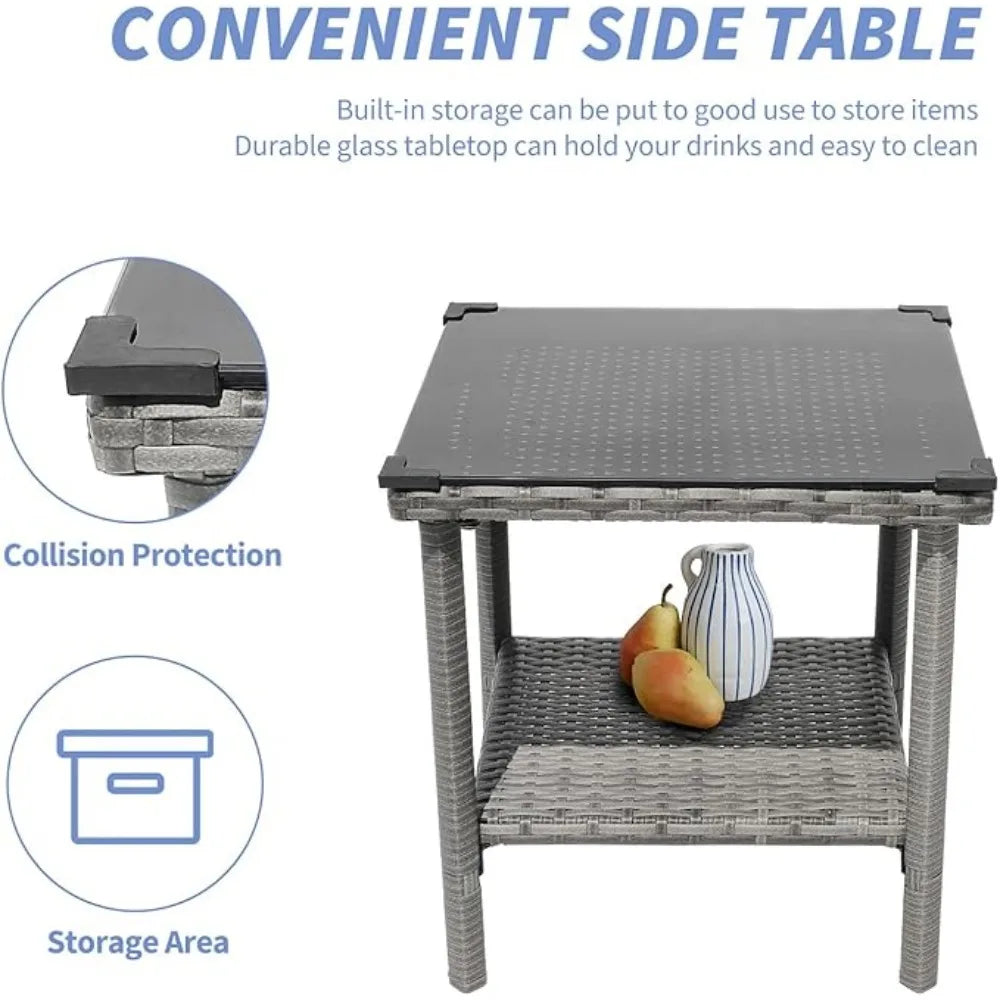 Outdoor Patio Furniture Set with Table & ottoman, 5 Piece Wicker Patio Sets with cushion, Outdoor Furniture Patio Set