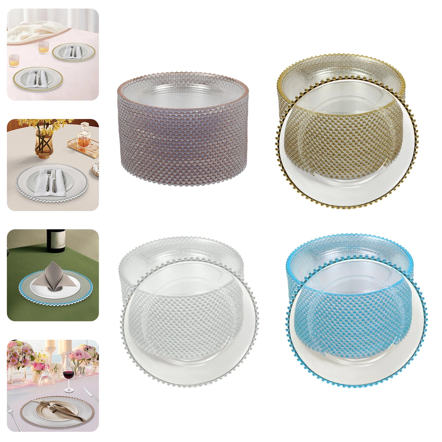 25pcs Gold/Rose Gold/Silver/Blue 12.6inch Clear Charger Plates Table Charger Plates Dinner Charger Plates For Banquets Weddings