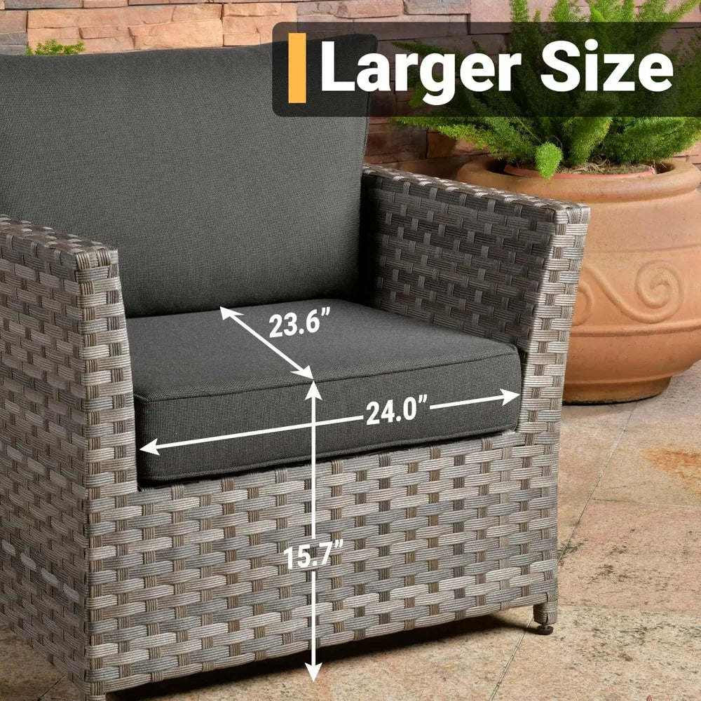 16 Pieces Patio Furniture Conversation Set,with 42" Fire Pit Table Rocking Chair,Outdoor Sectional Gray Wicker Sofa Set