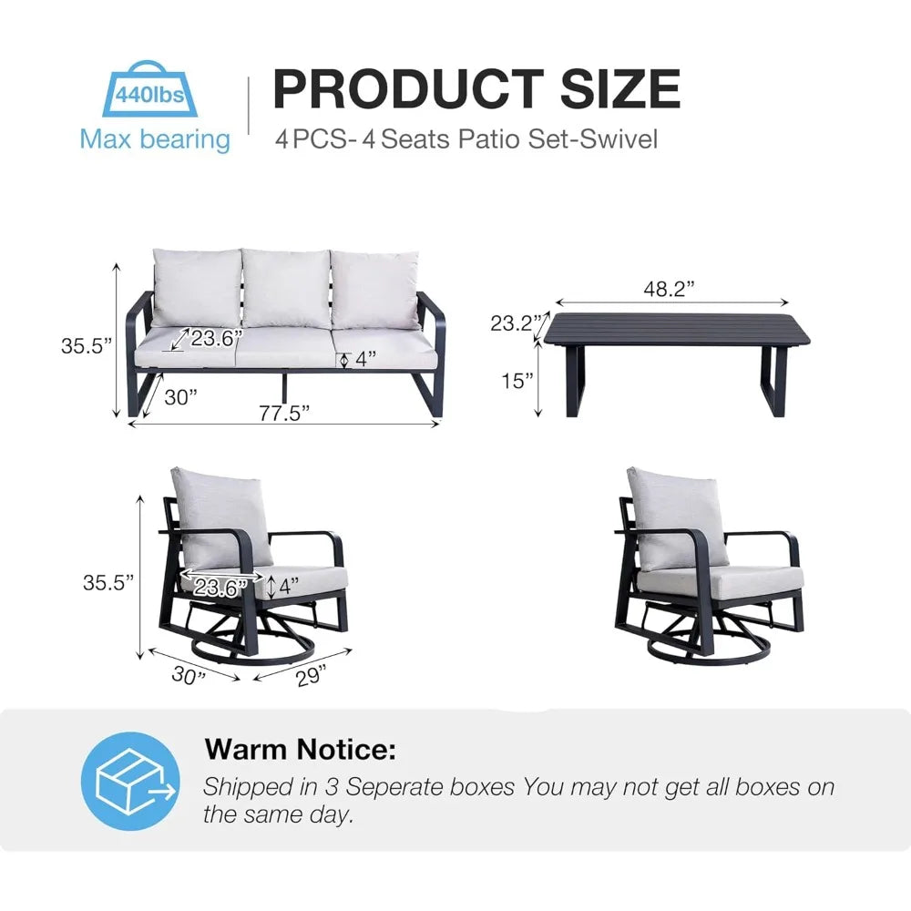 Outdoor Patio Furniture Set 4-Piece, Aluminum Swivel Rocking Chairs with All-Weather Cushions, Modern Patio Conversation Set
