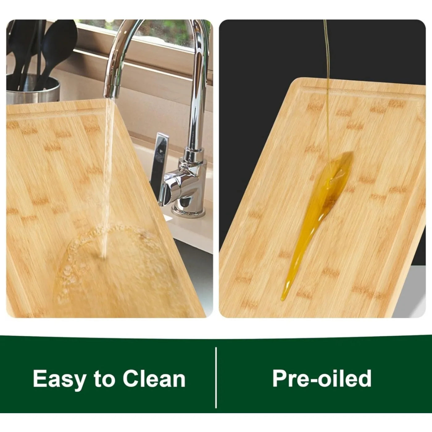 Organic Bamboo Cutting Board Set of 3, Large Wooden Cutting Boards for Kitchen, Wood Cutting Board with Juice Grooves