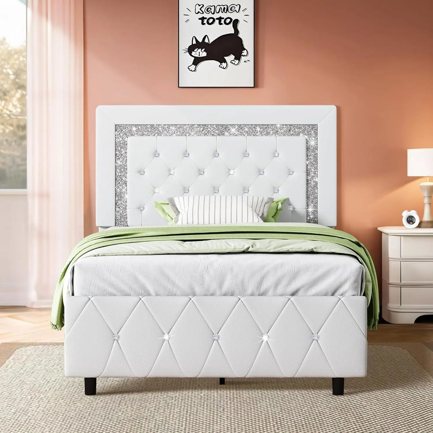 ANGDUOH Platform Bed Frame With Upholstered Headboard