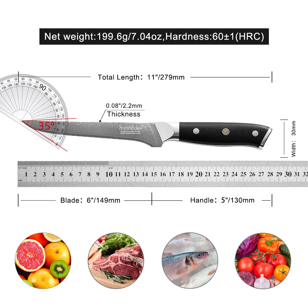 Classic VG10 Damascus Steel Boning Fillet Knife for Kitchen