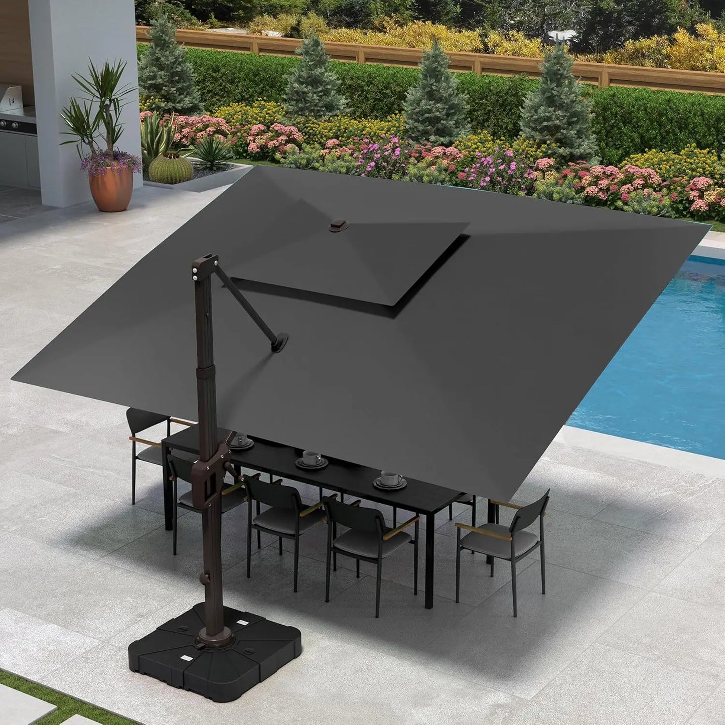10 X 13 FT Cantilever Patio Umbrella Outdoor Heavy Duty Double Top Windproof Rectangle Offset Umbrellas with 360-degree Rotation