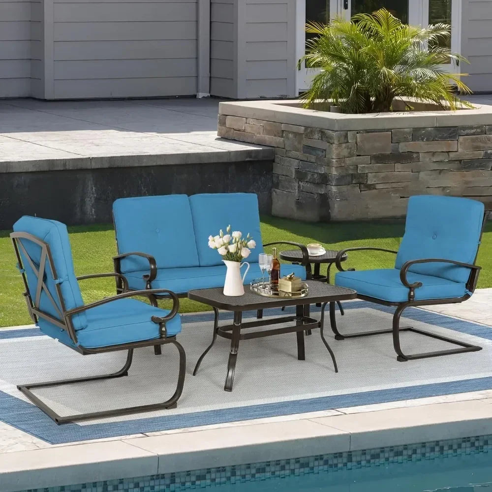 5 Piece Metal Outdoor Furniture Patio Chair Set, Wrought Iron Patio Chair Set with Cushions