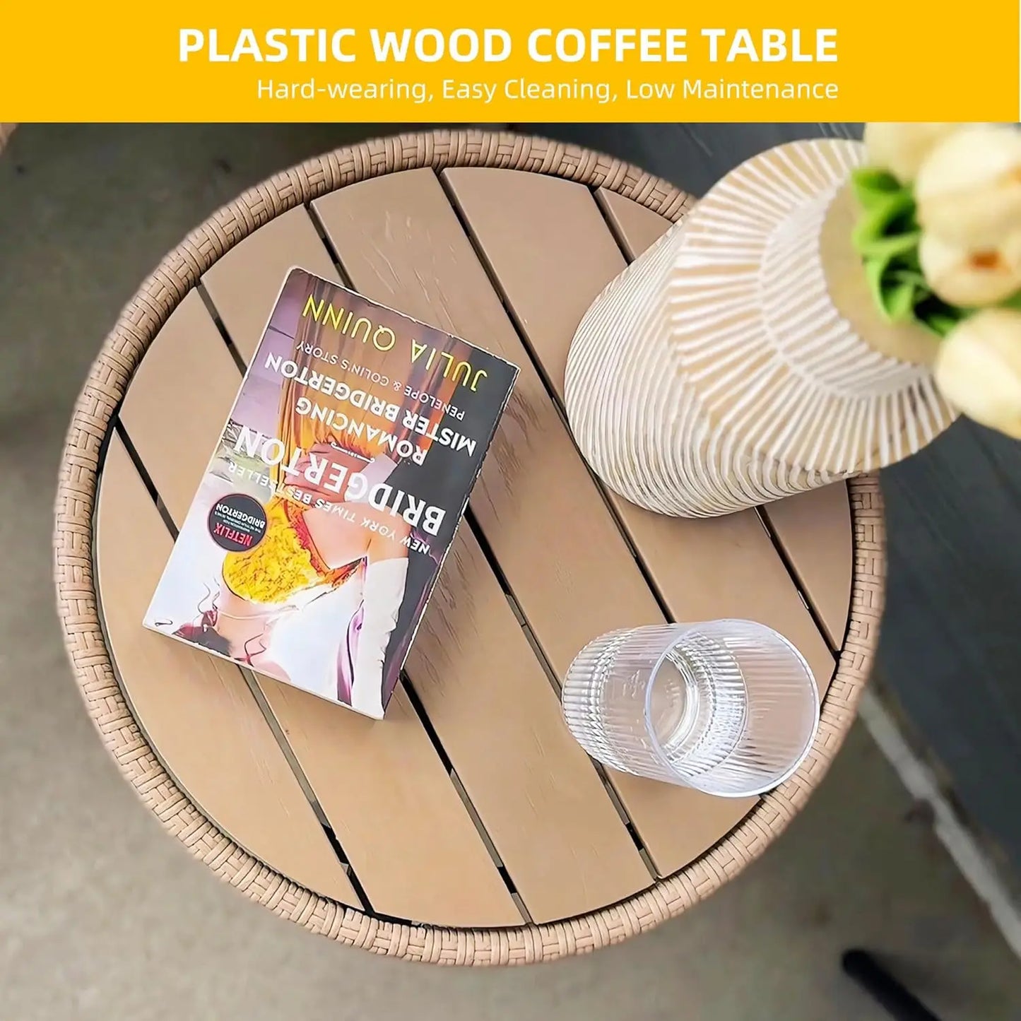 5 Piece Patio Bistro Set, Outdoor Wicker Conversation Set with Ottomans and Side Table, All-Weather Durable Rattan Furniture for